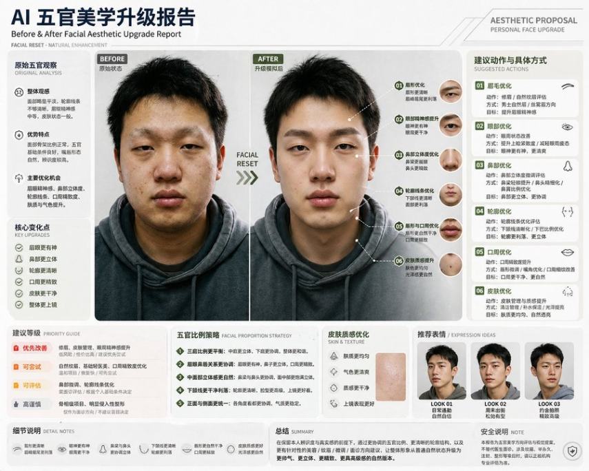 AI五官美学升级报告：Before & After面部对比分