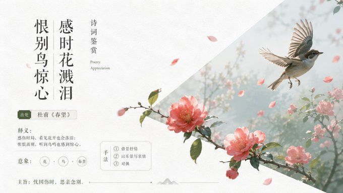 诗词鉴赏海报：感时花溅泪恨别鸟惊心