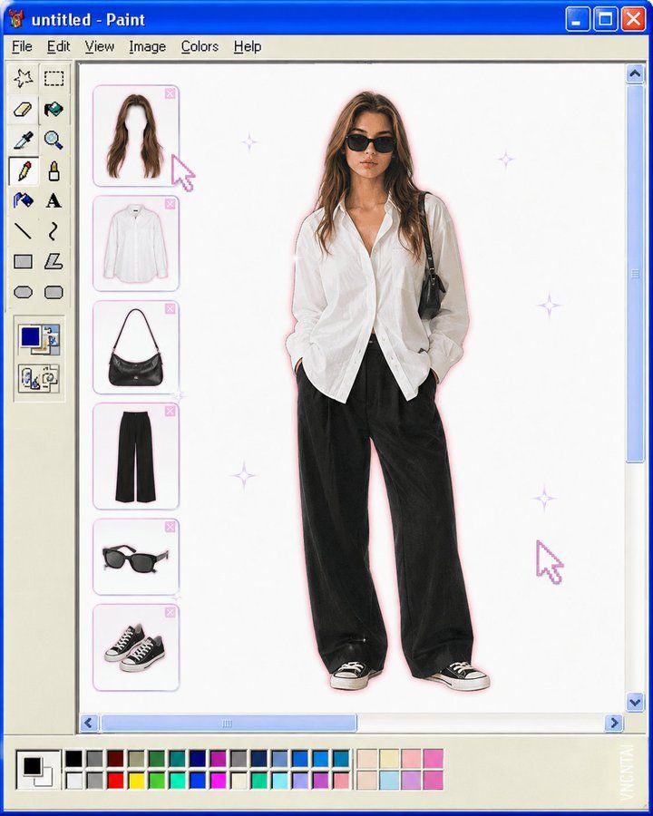 复古 MS Paint 风格的人物穿搭设计界面
