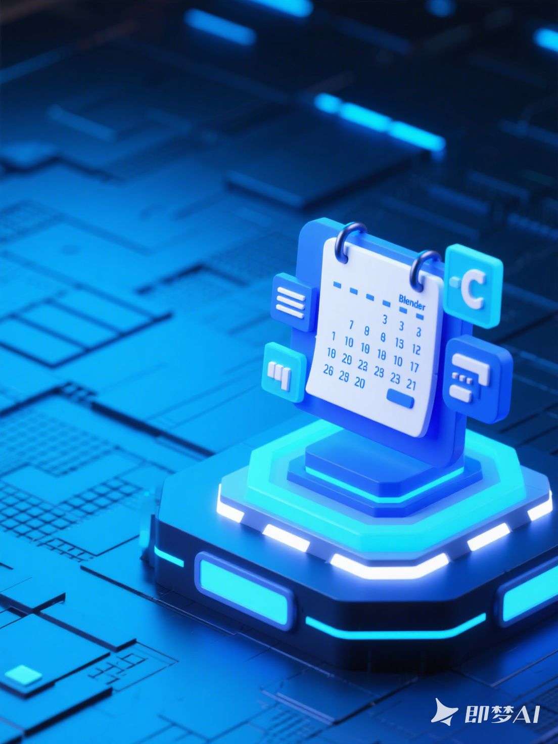 未来主义风格的Blender图标和日历3D渲染图