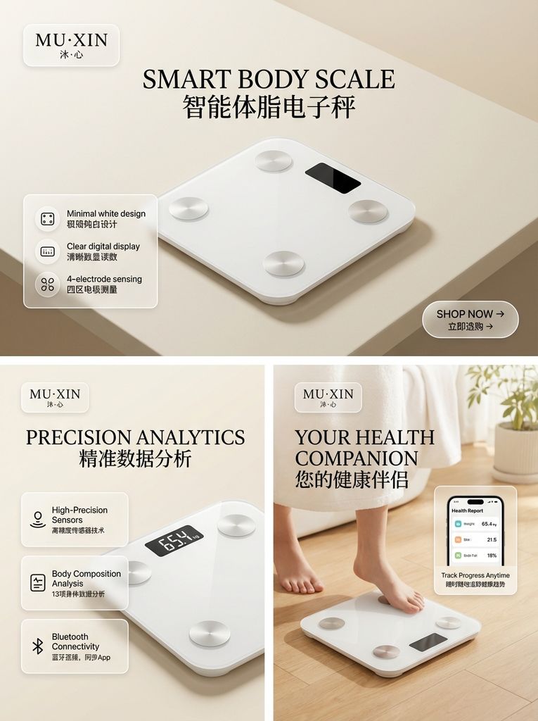 MU·XIN智能体脂秤极简KV海报