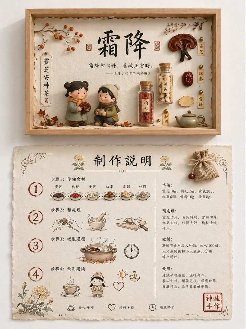 霜降节气灵芝安神茶国风设计海报