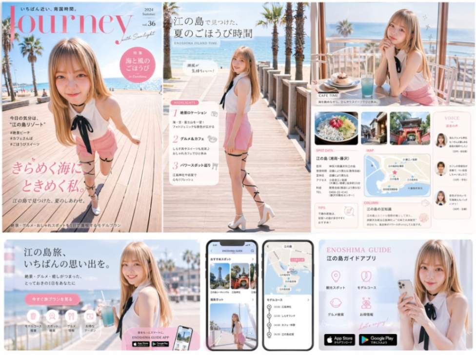 女性旅行杂志内页与APP界面设计展示