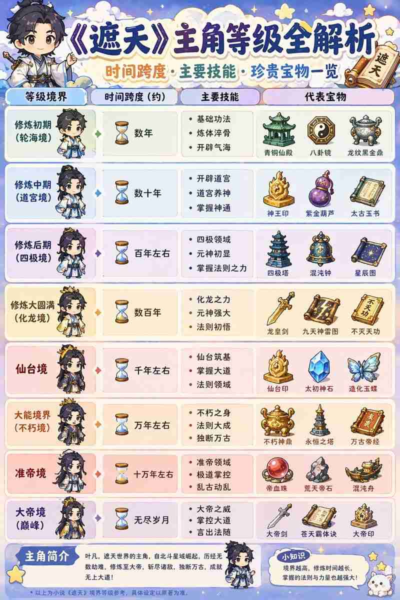 可爱卡通风《遮天》主角等级解析海报