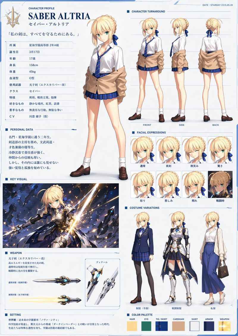 Saber Altria 角色设定集：星海学园高中生