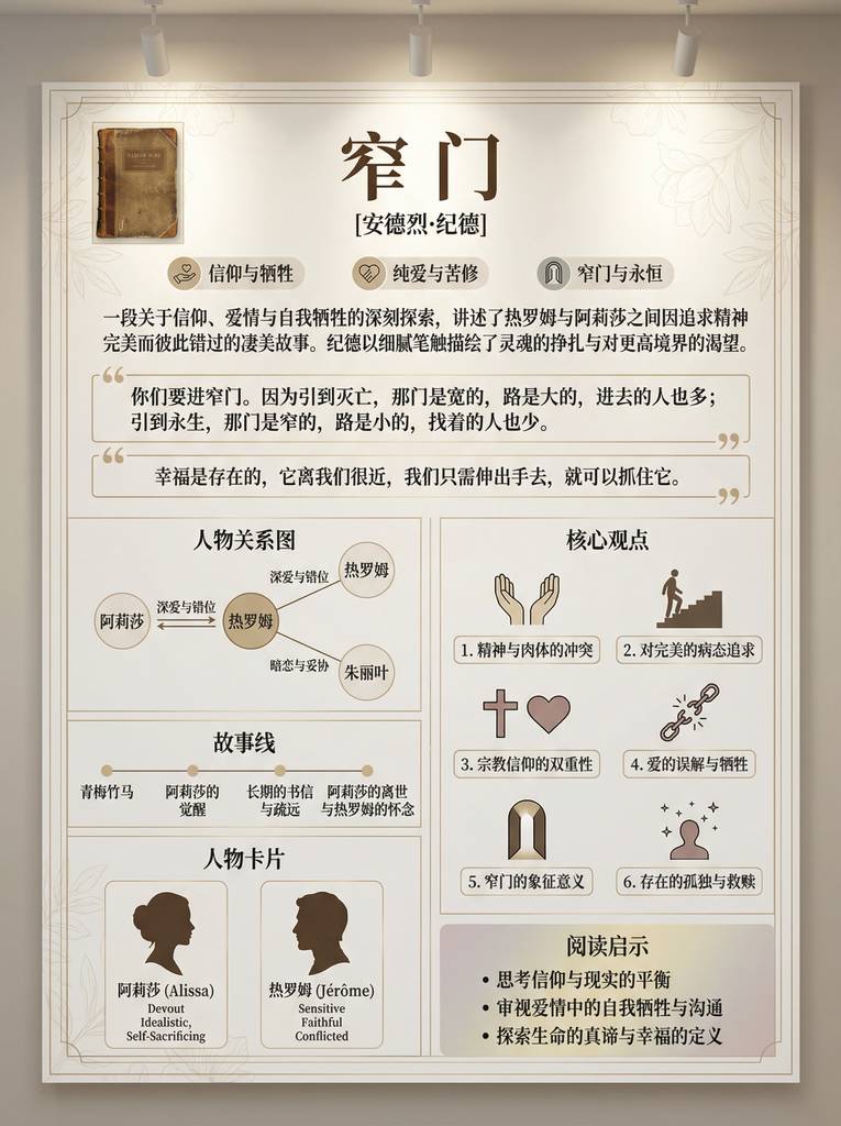 《窄门》文学解析海报：博物馆级信息设计