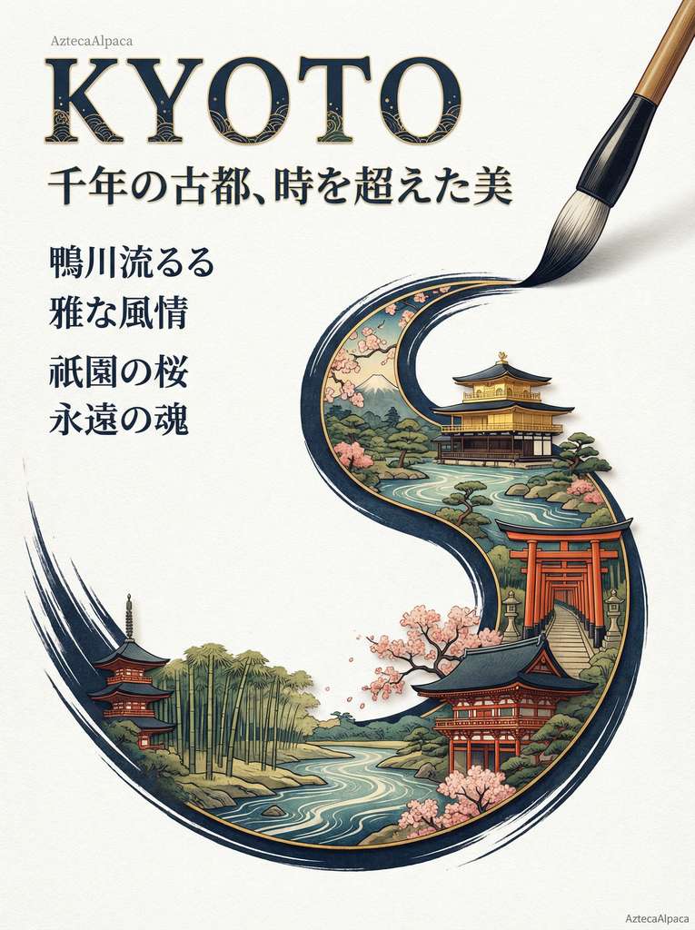浮世绘笔触下的京都微缩景观艺术海报
