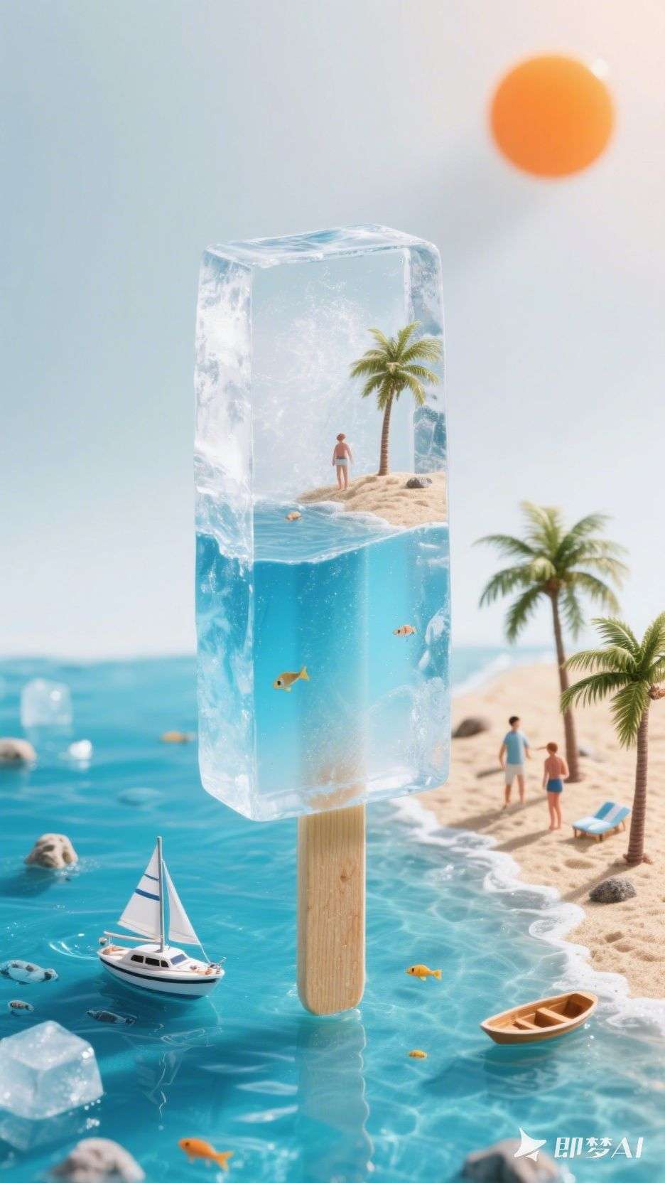 夏日海滩冰棒创意插画