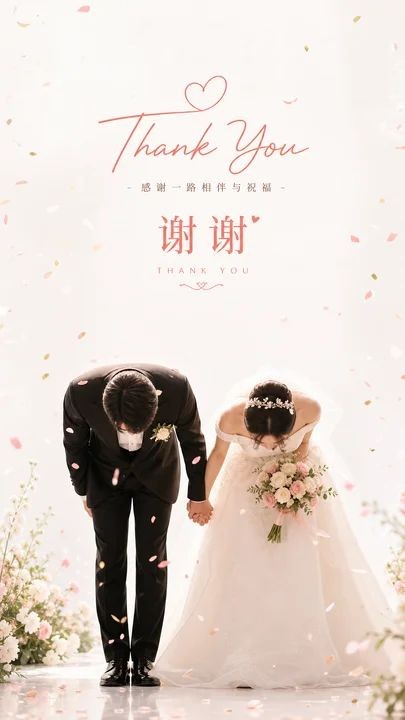 婚礼答谢鞠躬致谢海报