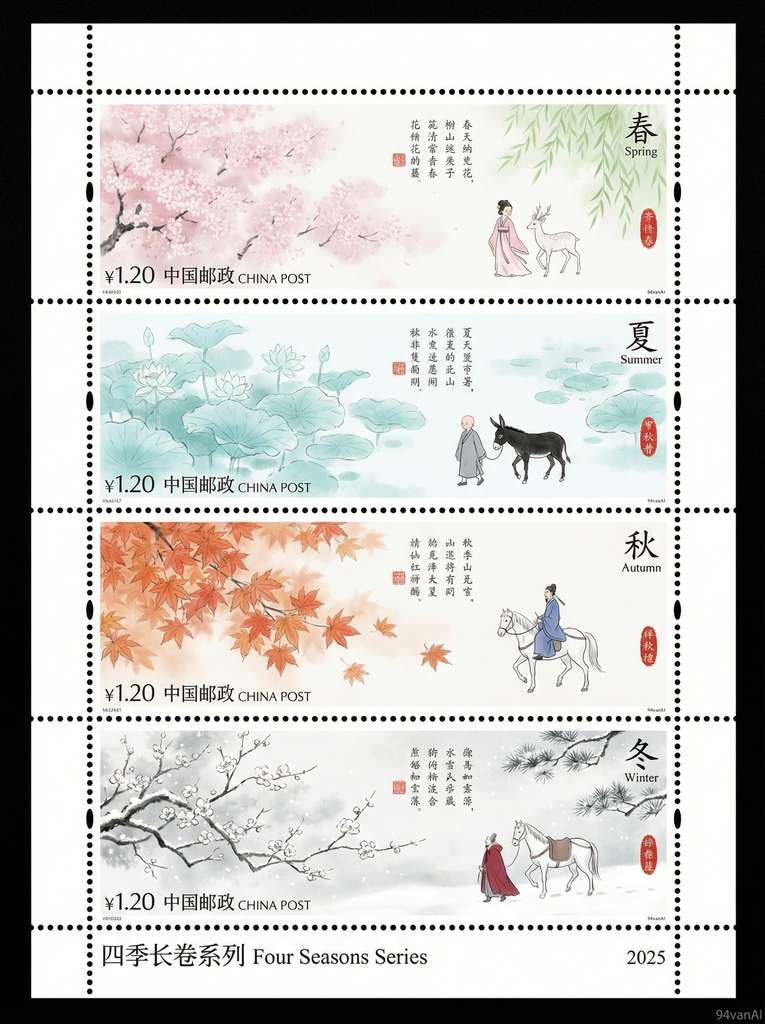 四季雅韵纪念邮票：水墨国风四时画卷