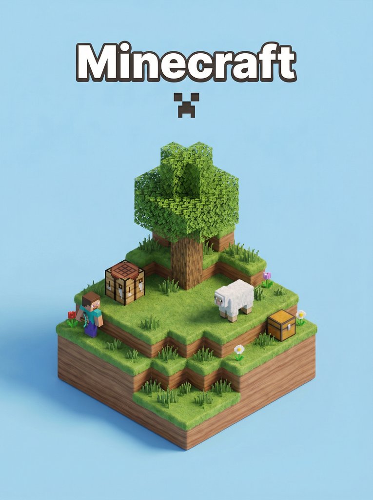 Minecraft微缩场景：方块山丘上的橡树与绵羊