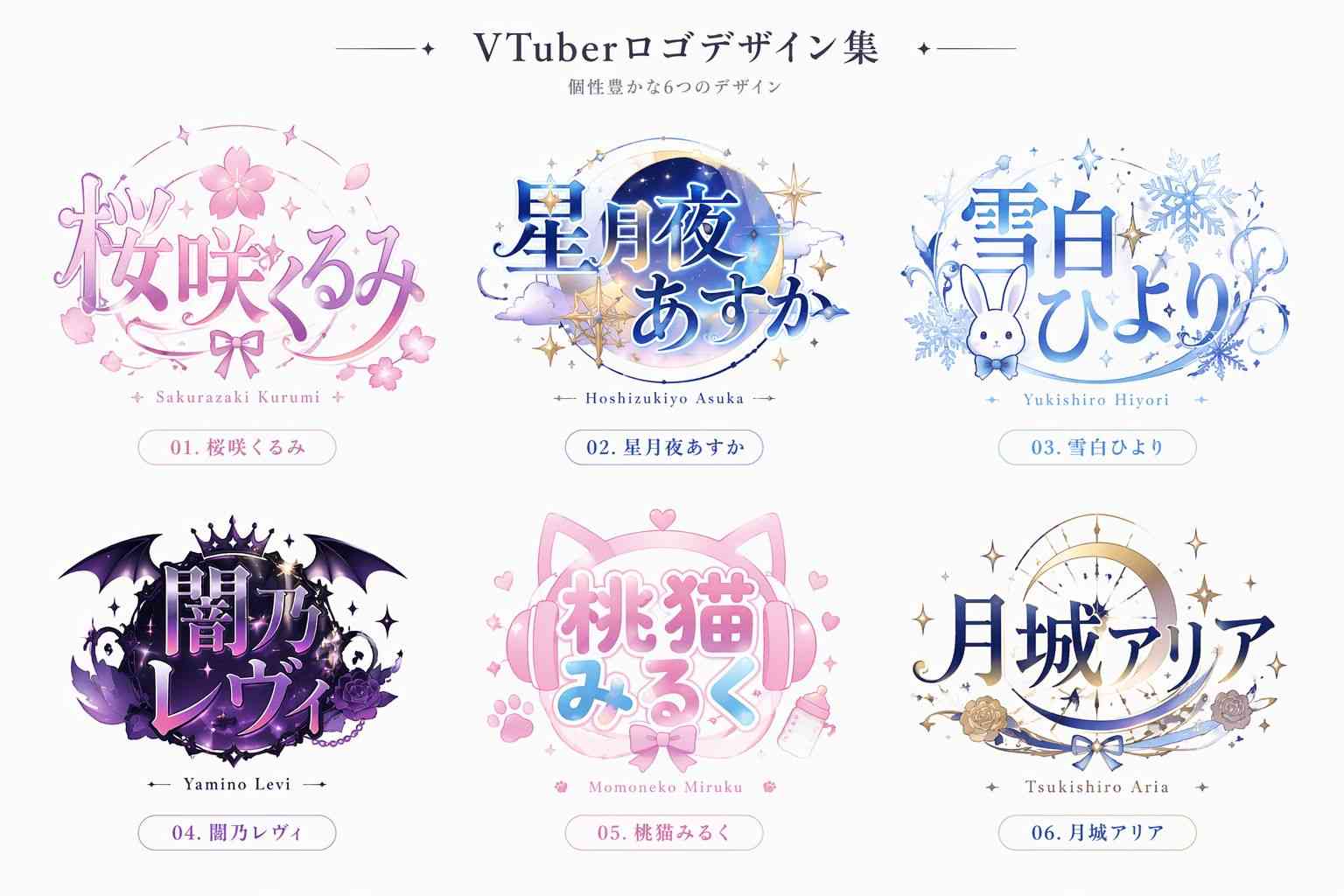 六种风格各异的VTuber日文Logo设计集
