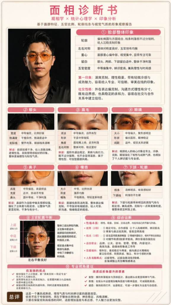 日系风格面相诊断书信息图