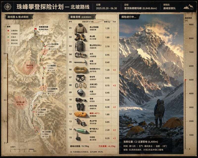 珠峰北坡攀登探险计划板