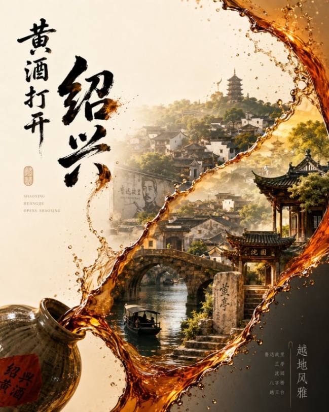 黄酒打开绍兴城市风貌海报