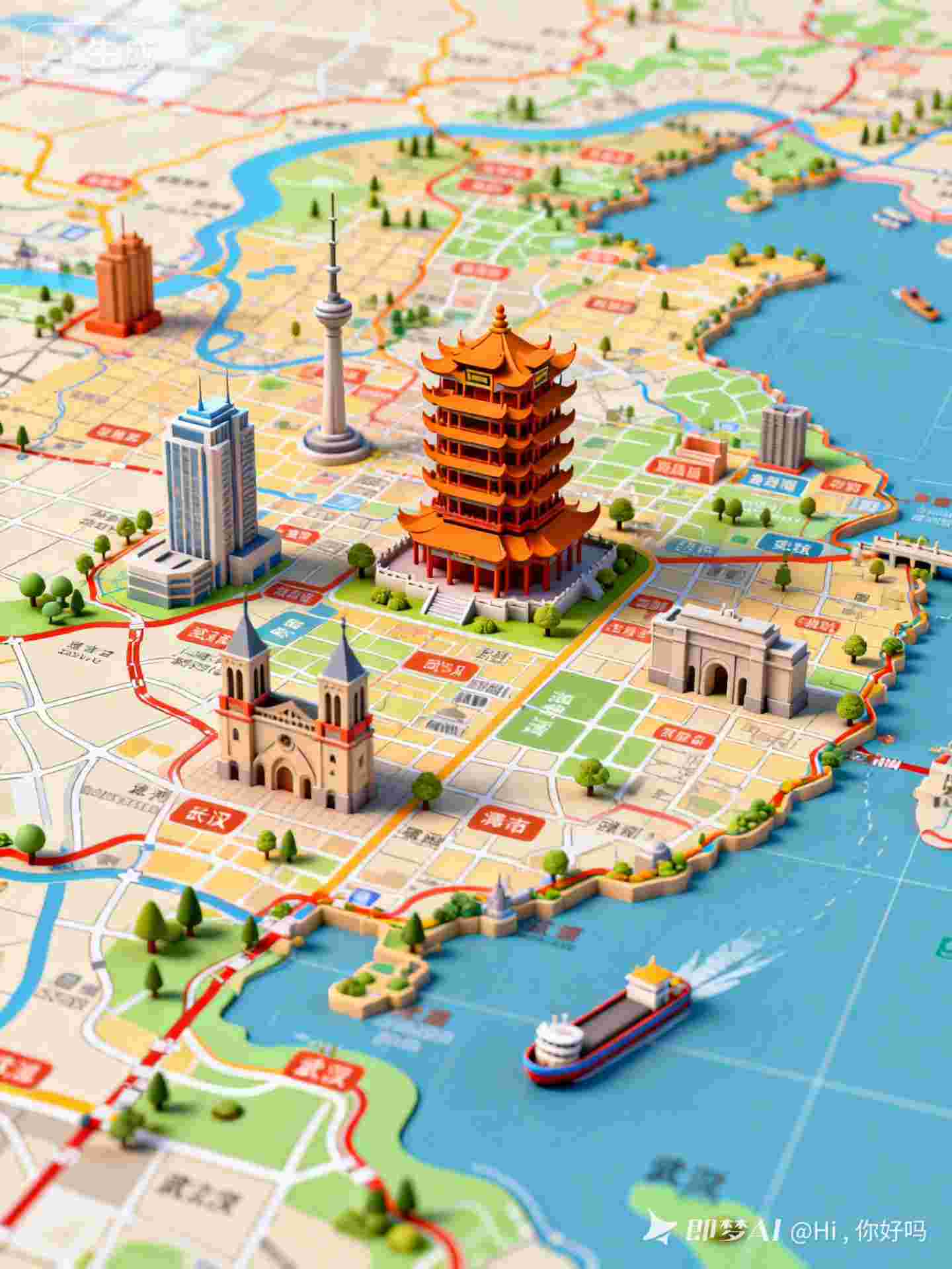 中国风岛屿3D插画