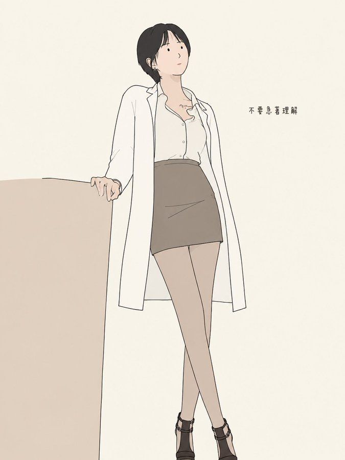 极简线条插画风格短发女性人物形象