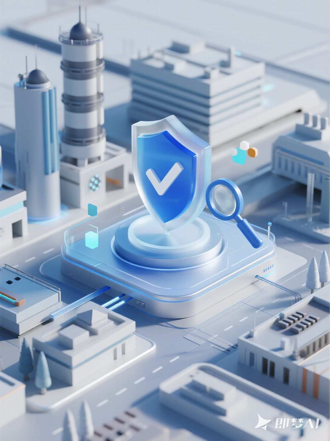 未来城市安全盾牌3D渲染图