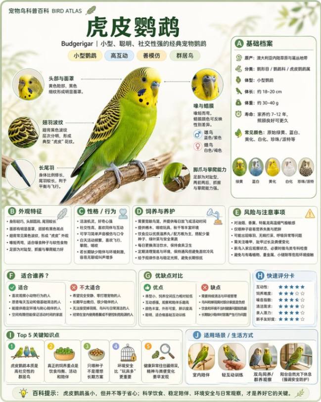 虎皮鹦鹉科普百科信息图
