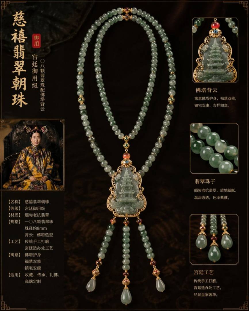 慈禧翡翠朝珠宫廷御用级珠宝展示图