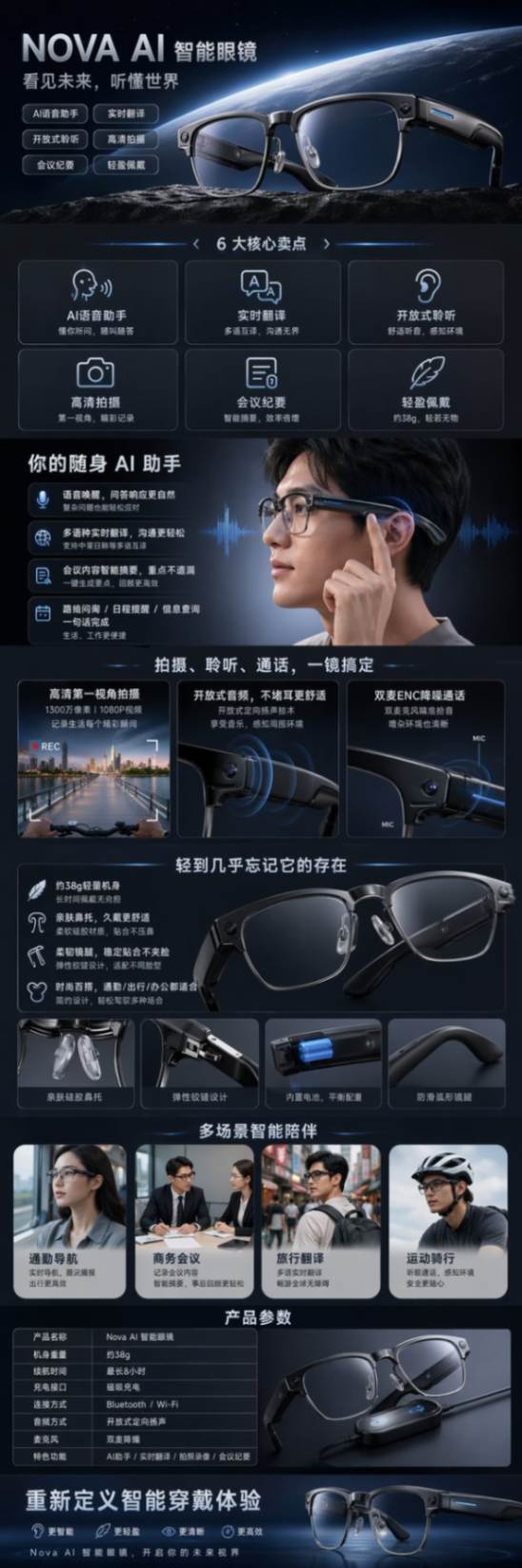 NOVA AI智能眼镜电商详情页展示