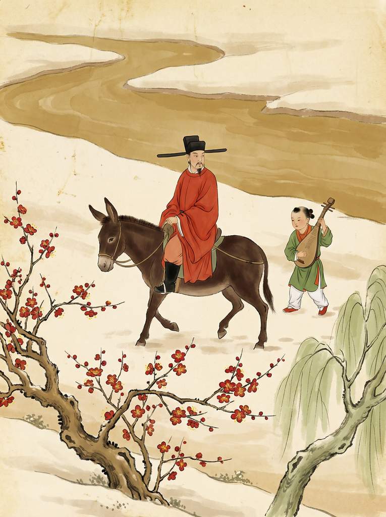 没骨画风：踏雪寻梅的文人雅士与童子