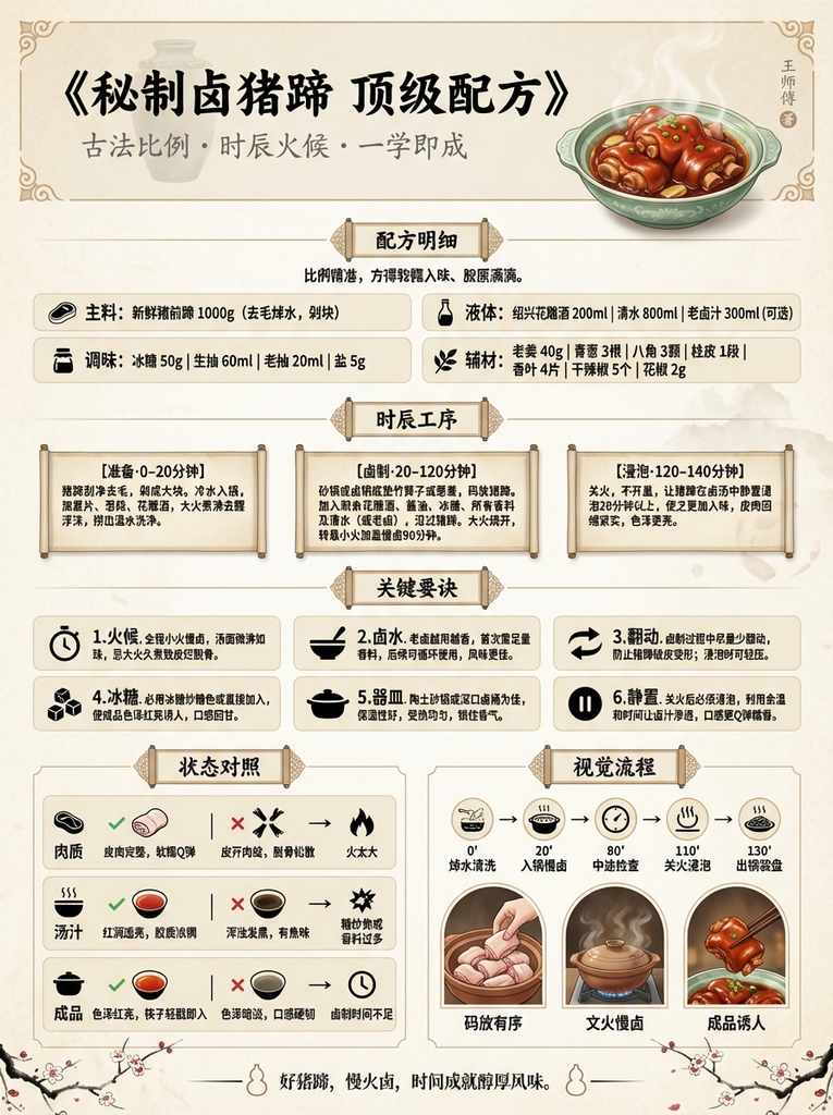 秘制卤猪蹄顶级配方复古风格信息图