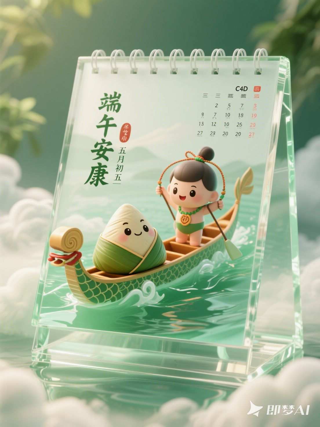 卡通端午节日历桌面摆件