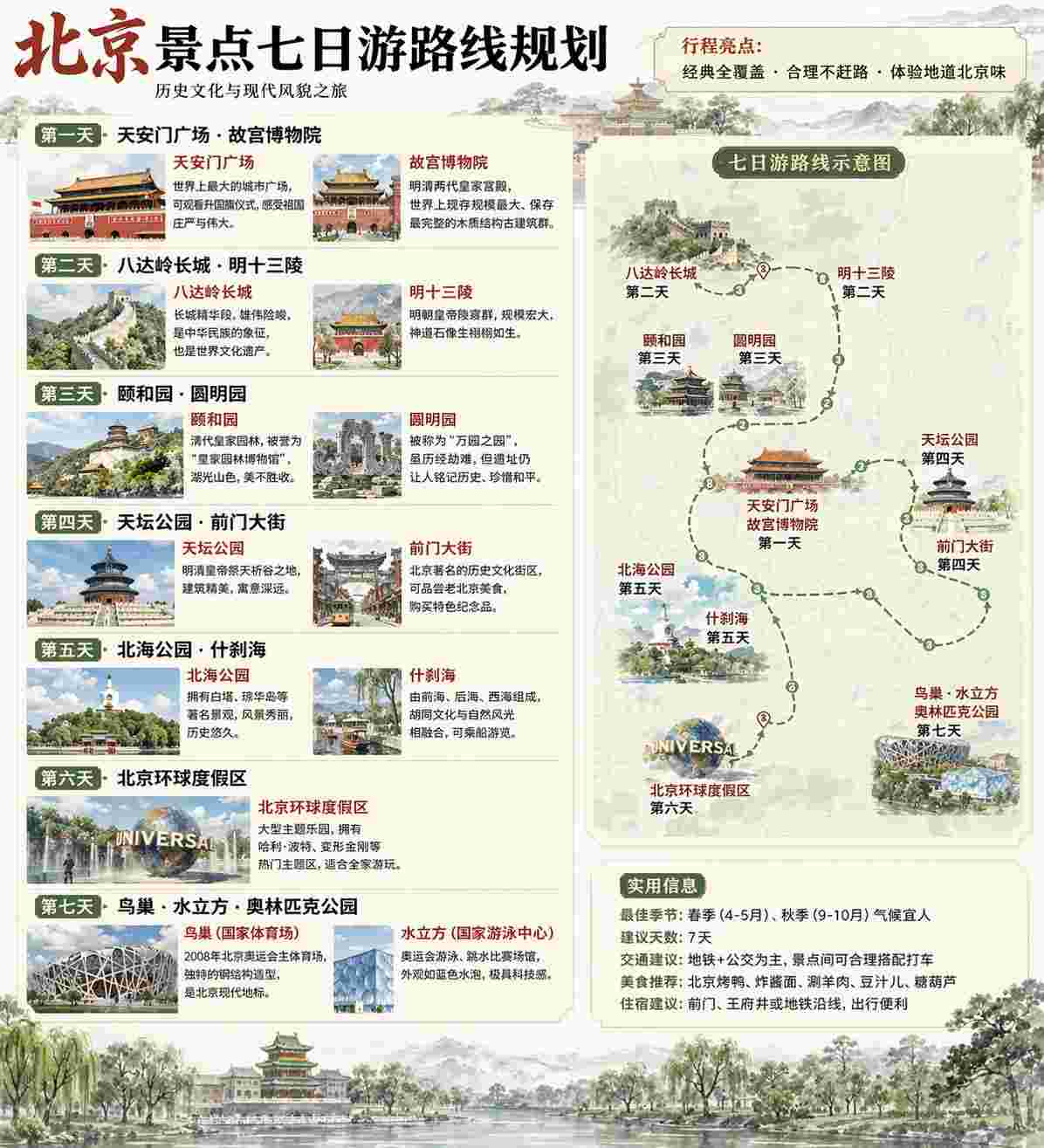 北京景点七日游路线规划图