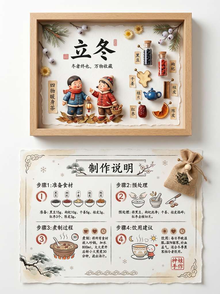 立春养生茶手作指南：国风微缩场景与插画教程