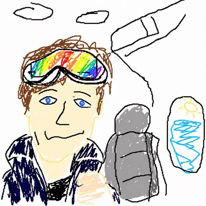 戴着彩虹护目镜的滑雪人物手绘插画
