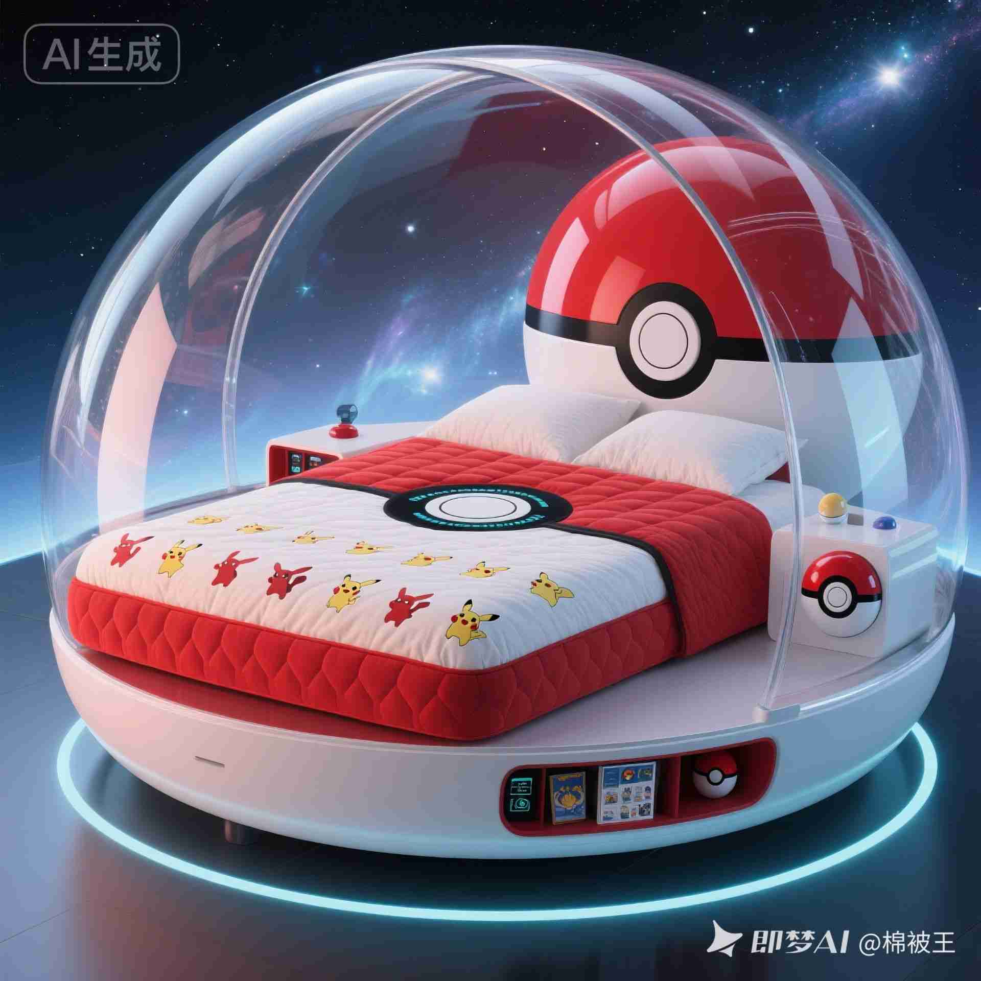 宝可梦主题透明泡泡床3D渲染图