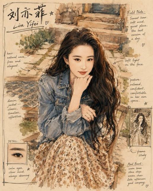复古手绘时尚插画人物观察页