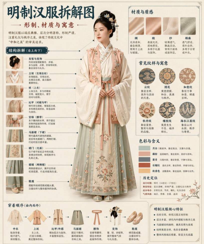 明制汉服结构拆解图鉴：材质、纹样与穿着顺序的博物馆级解析