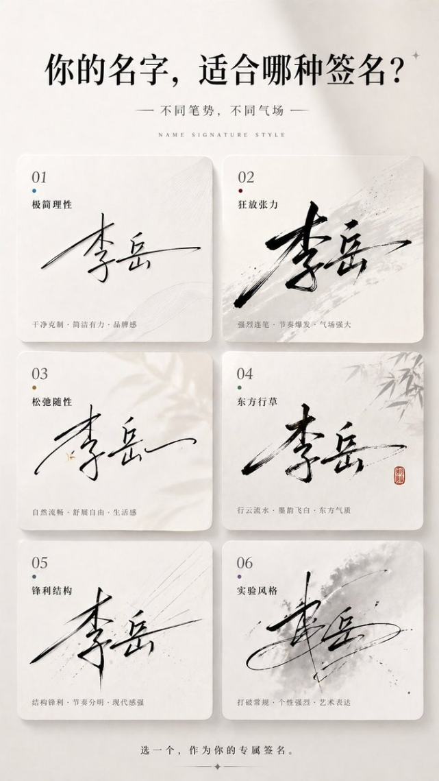 六种不同风格签名设计展示