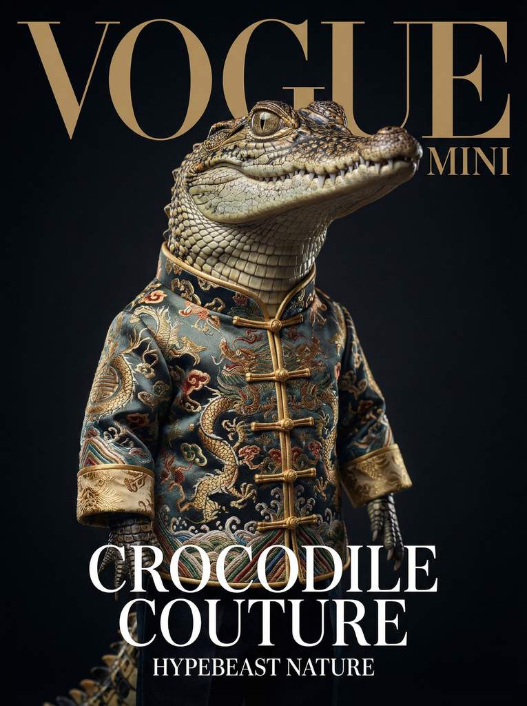 鳄鱼超模身着唐装高定， Vogue封面级微距时尚大片