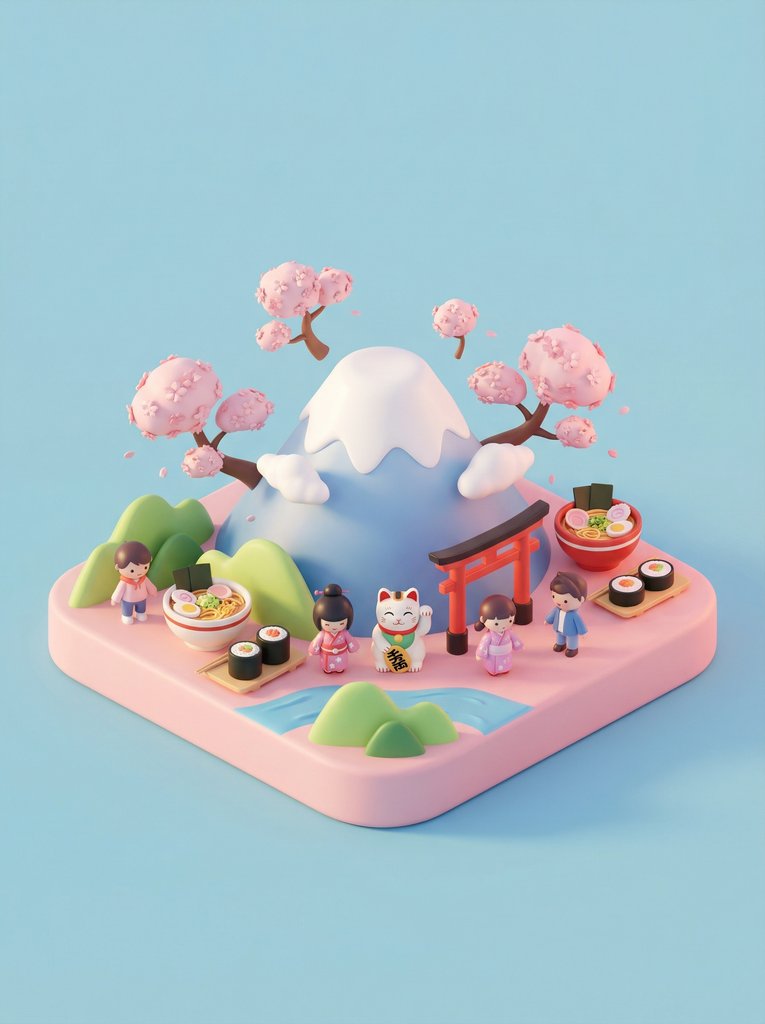 日式微缩景观：富士山下的樱花与寿司小世界