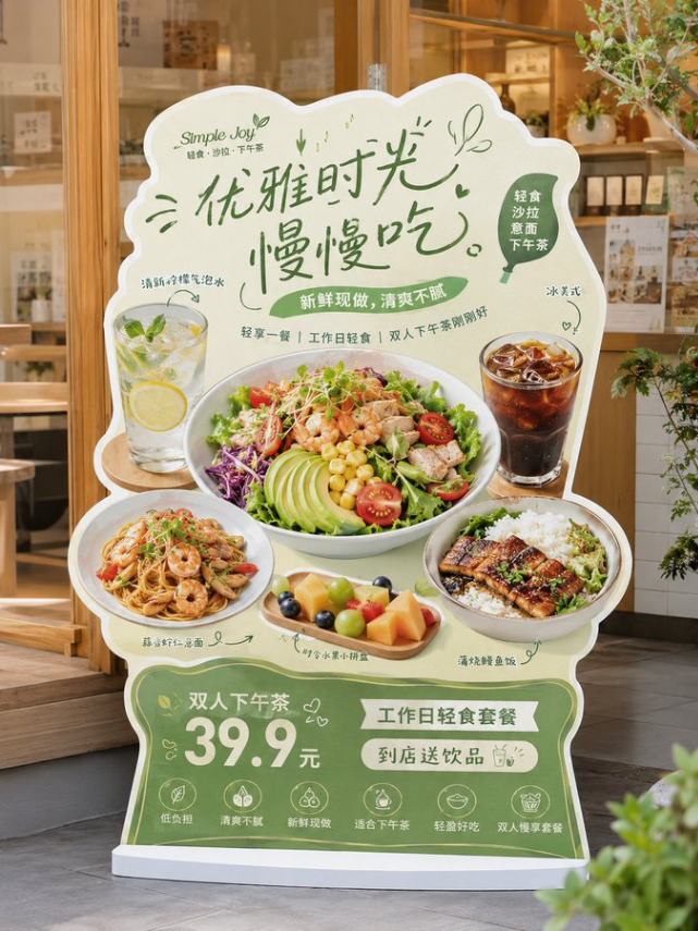 清新轻食沙拉双人下午茶套餐立牌设计