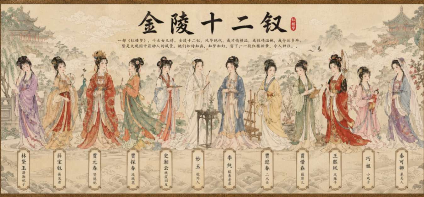 金陵十二钗中国传统人物群像长卷