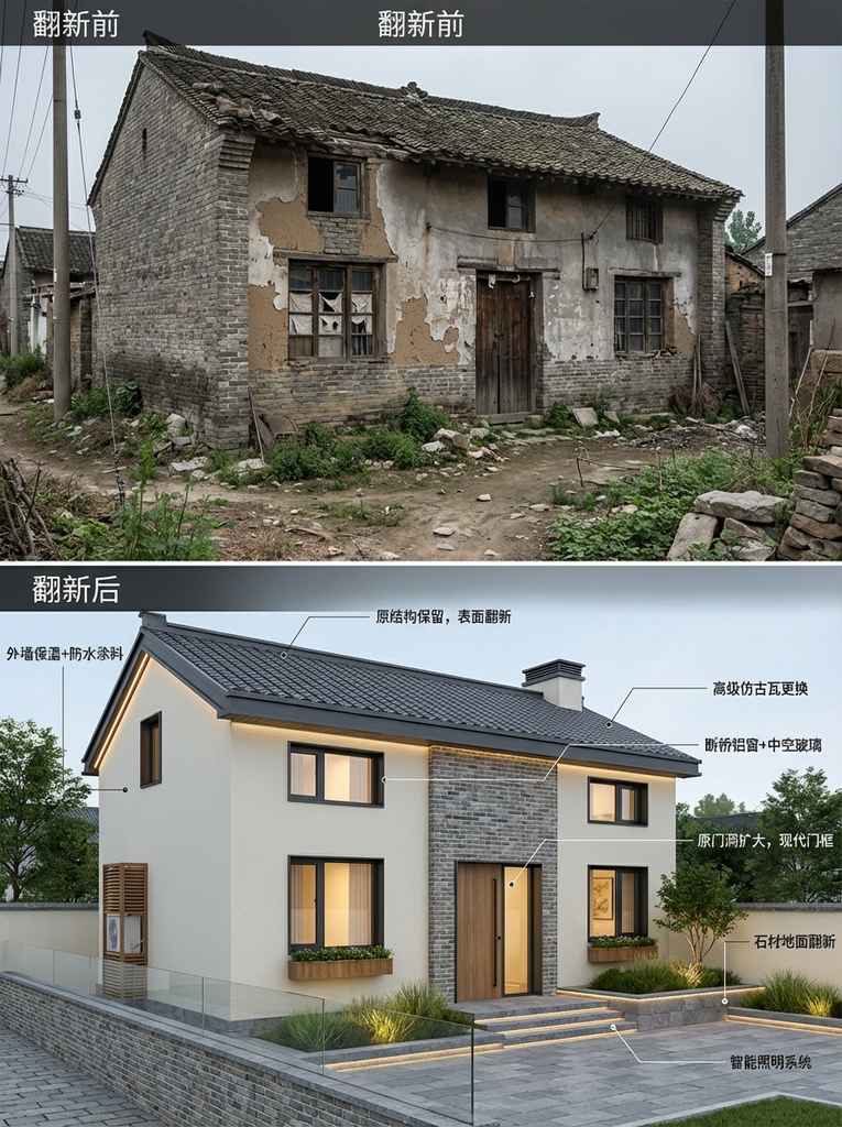 农村老房翻新前后对比效果图