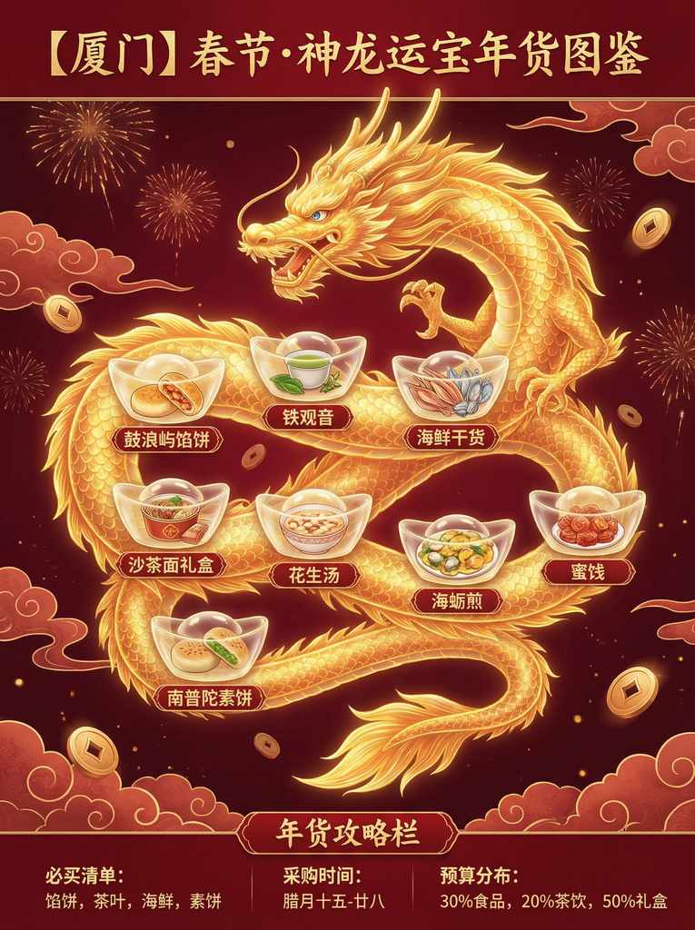 厦门春节神龙运宝年货图鉴海报