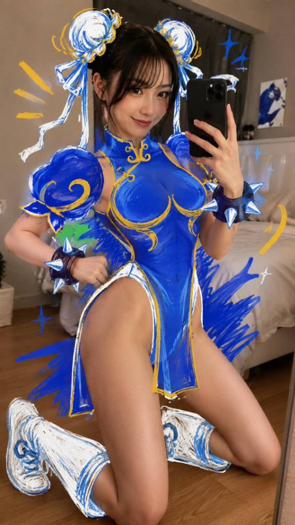 蓝色涂鸦风格cosplay女性自拍