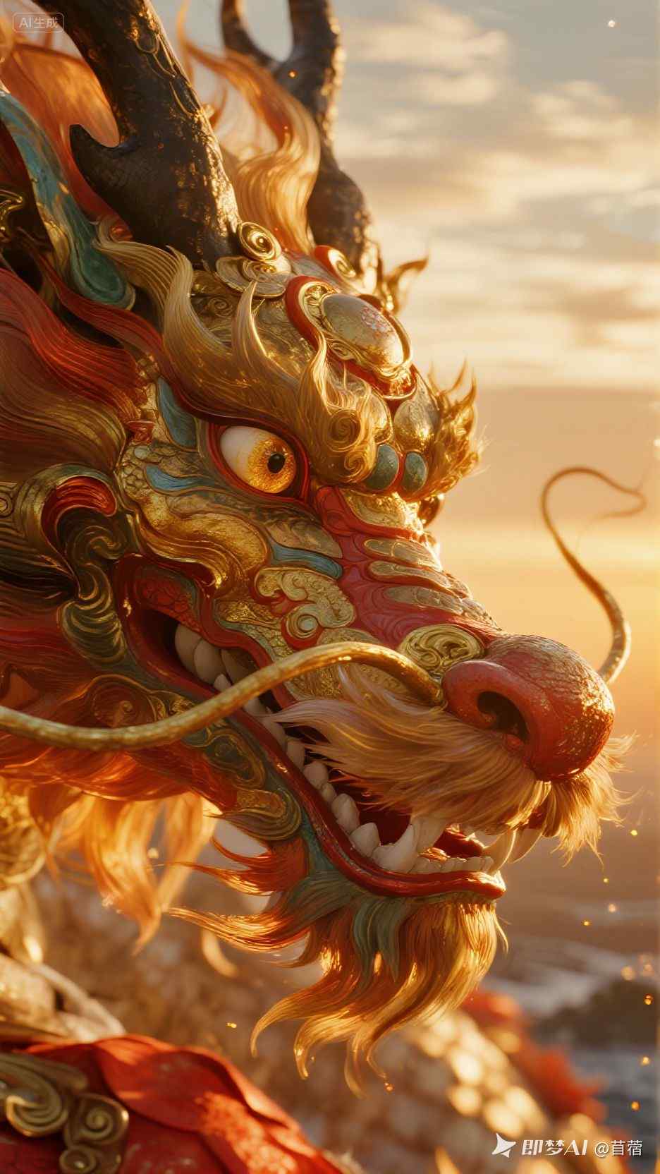 中国龙的华丽面部特写