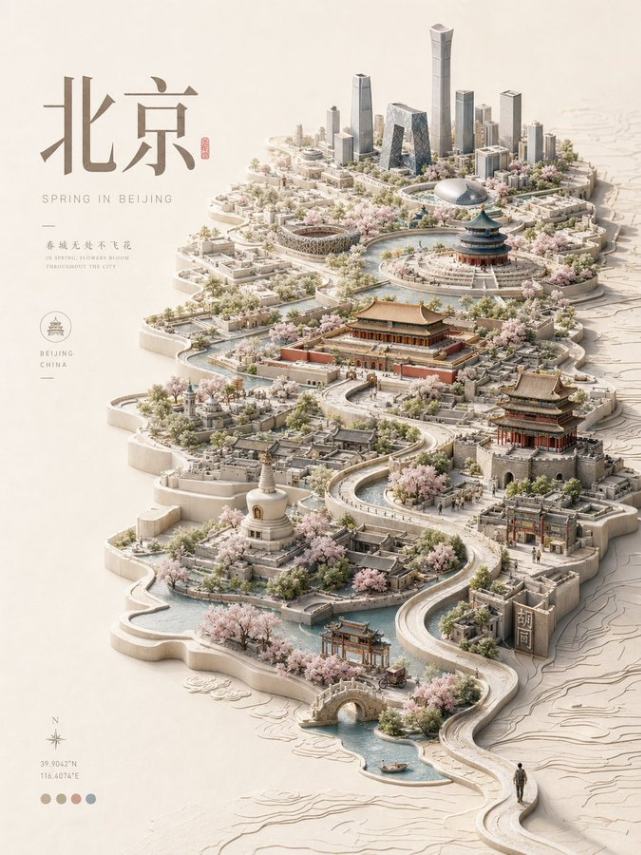 北京立体浮雕城市地图海报