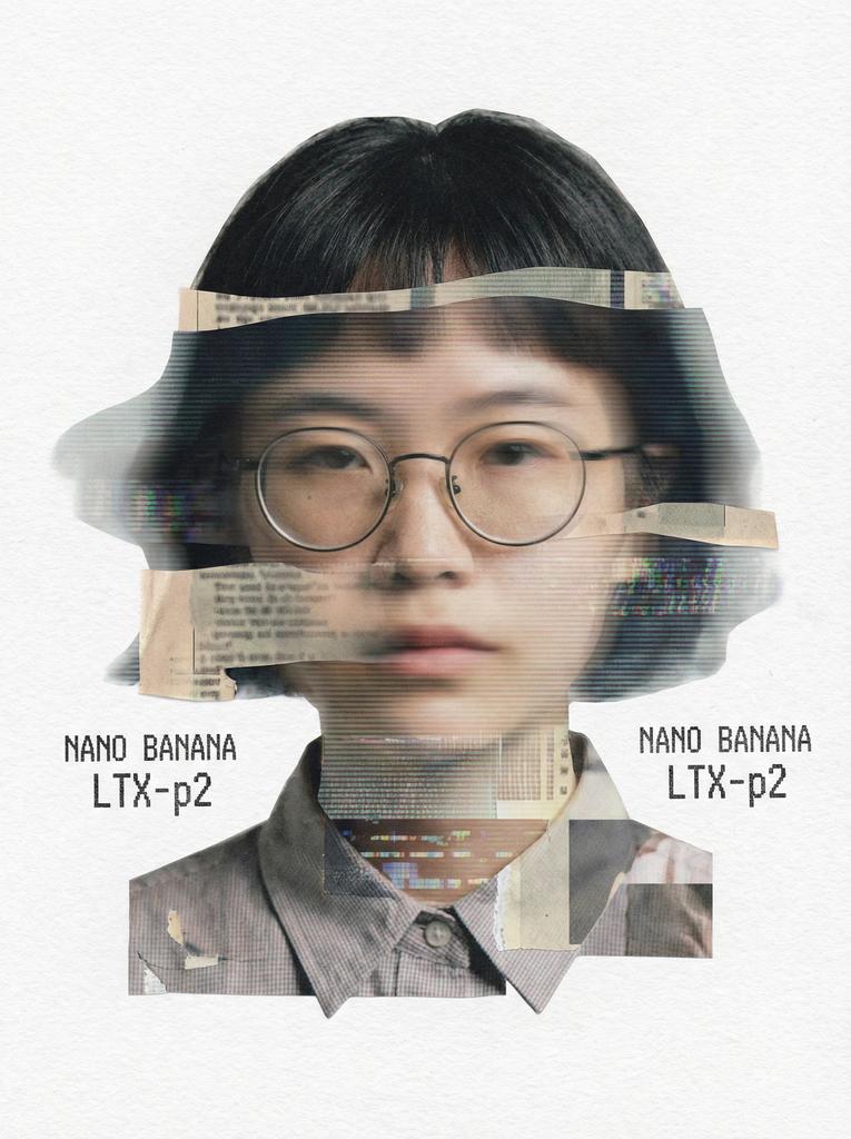 数字 glitch 风格人物肖像拼贴艺术