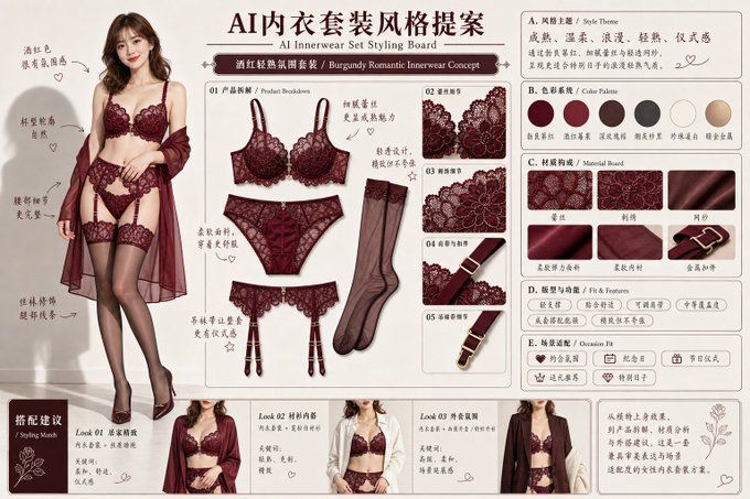 AI内衣套装风格提案展示板
