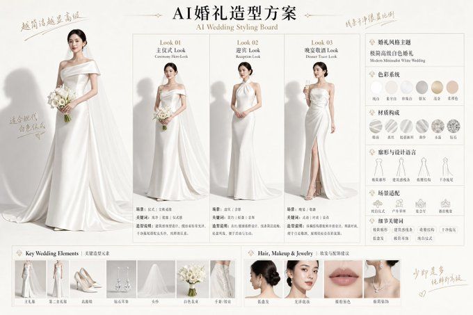 AI婚礼造型方案提案板展示
