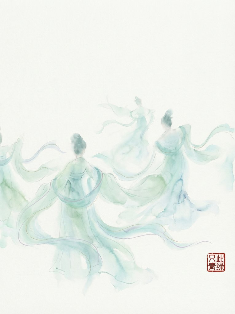 青绿幻境：宋韵女子与古楼