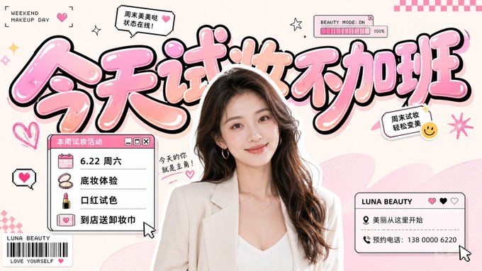 美妆店周末试妆活动宣传海报