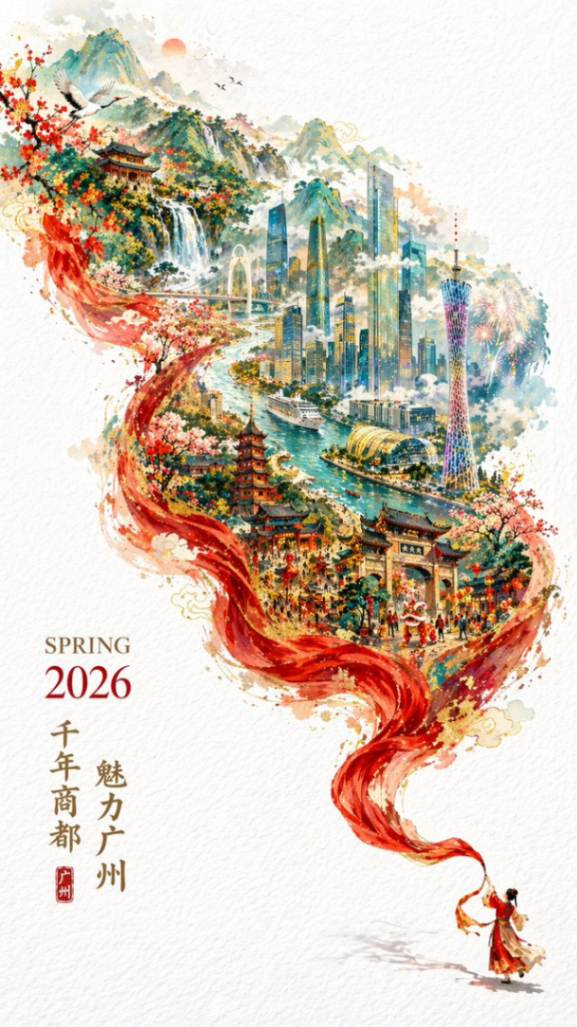 广州2026国潮微缩景观：红绸舞带与城市山水的奇幻融合